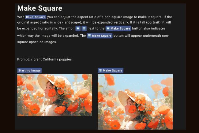 Midjourney AI feature Make Square